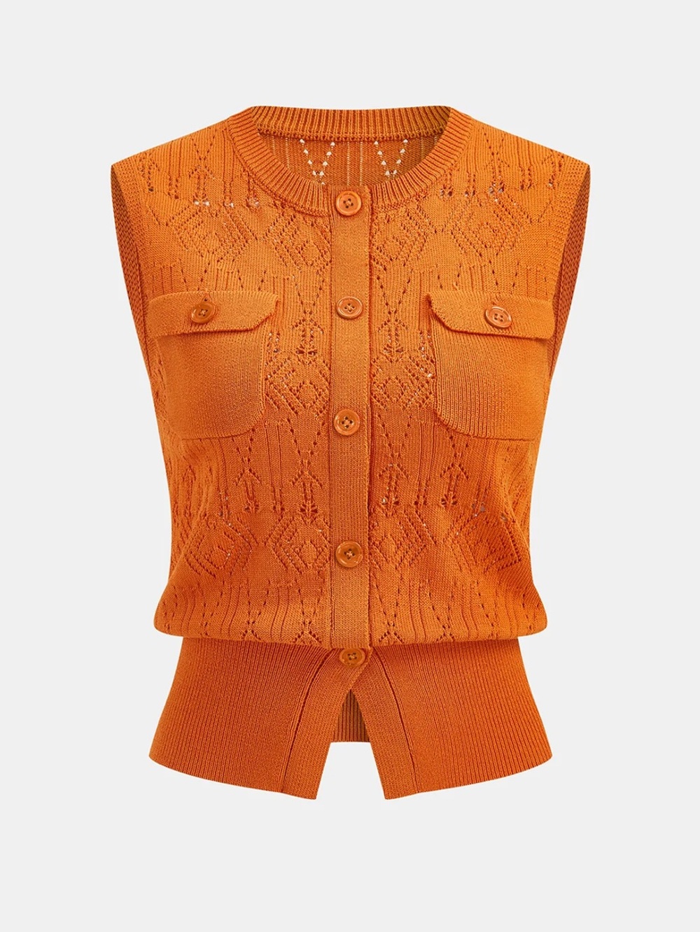Commense Orange Sleeveless Knit Button-Front Top Size Ln